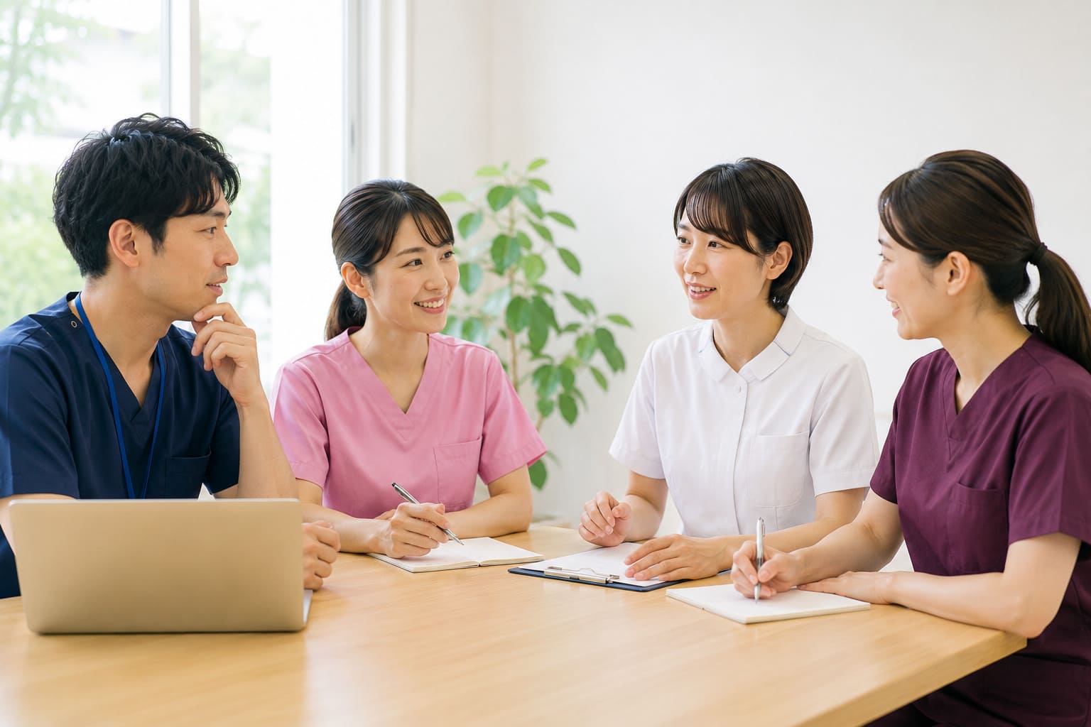 訪問介護スタッフが話し合っている